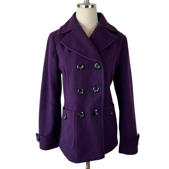 Vintage Jackets & Blazers - Vintage Y2K Wool Blend Peacoat Womens size Small Double Breasted Purple Whimsy